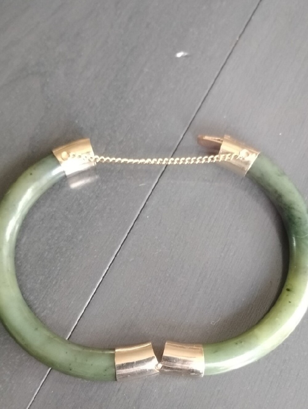 Green Jade Bangle Bracelet with Gold Accents - Picture 2 of 6